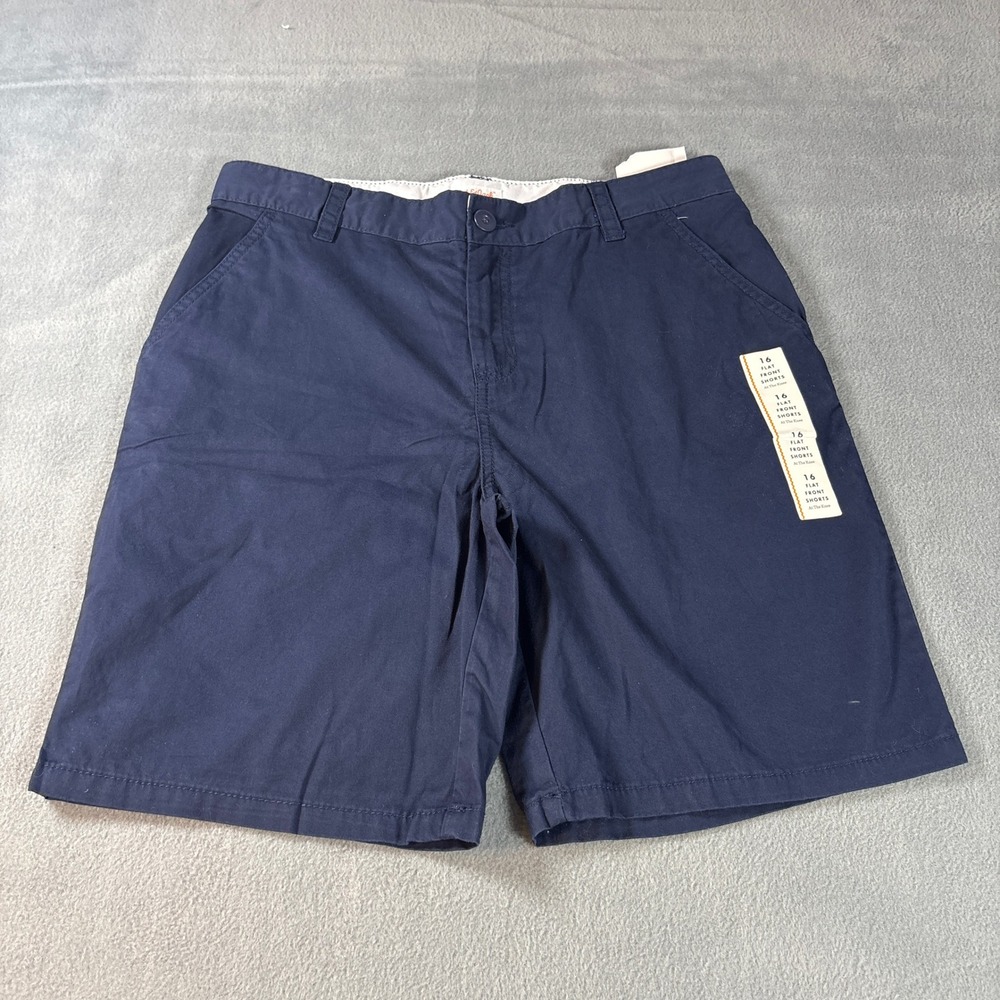 Cat & Jack Boys Navy Blue Flat Front Shorts Adjustable Waist Size 16 NWT
